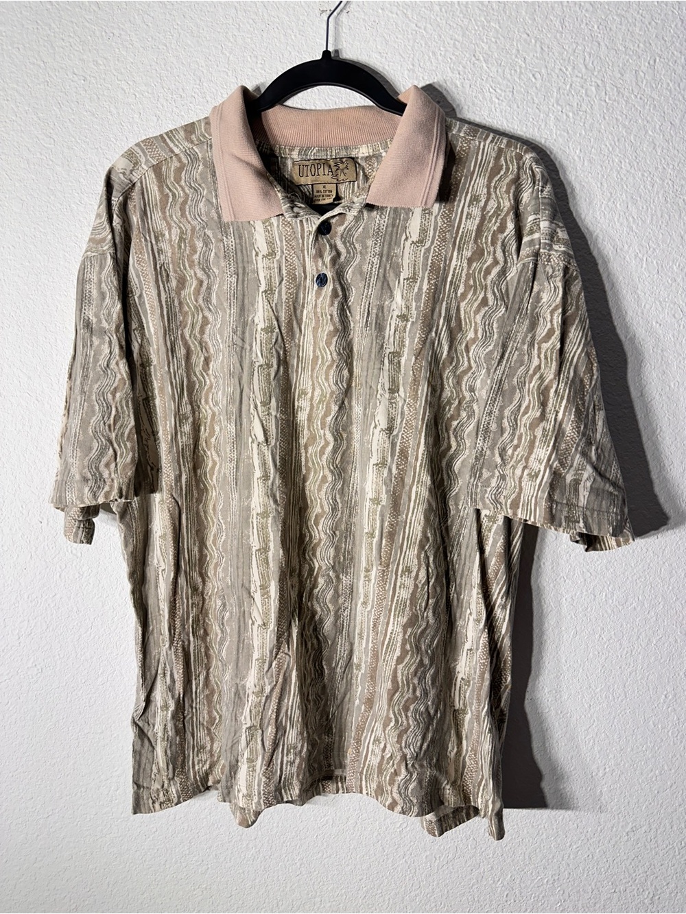Vintage 90s Utopia Polo Shirt Mens XL Beige Tan Coogi Style